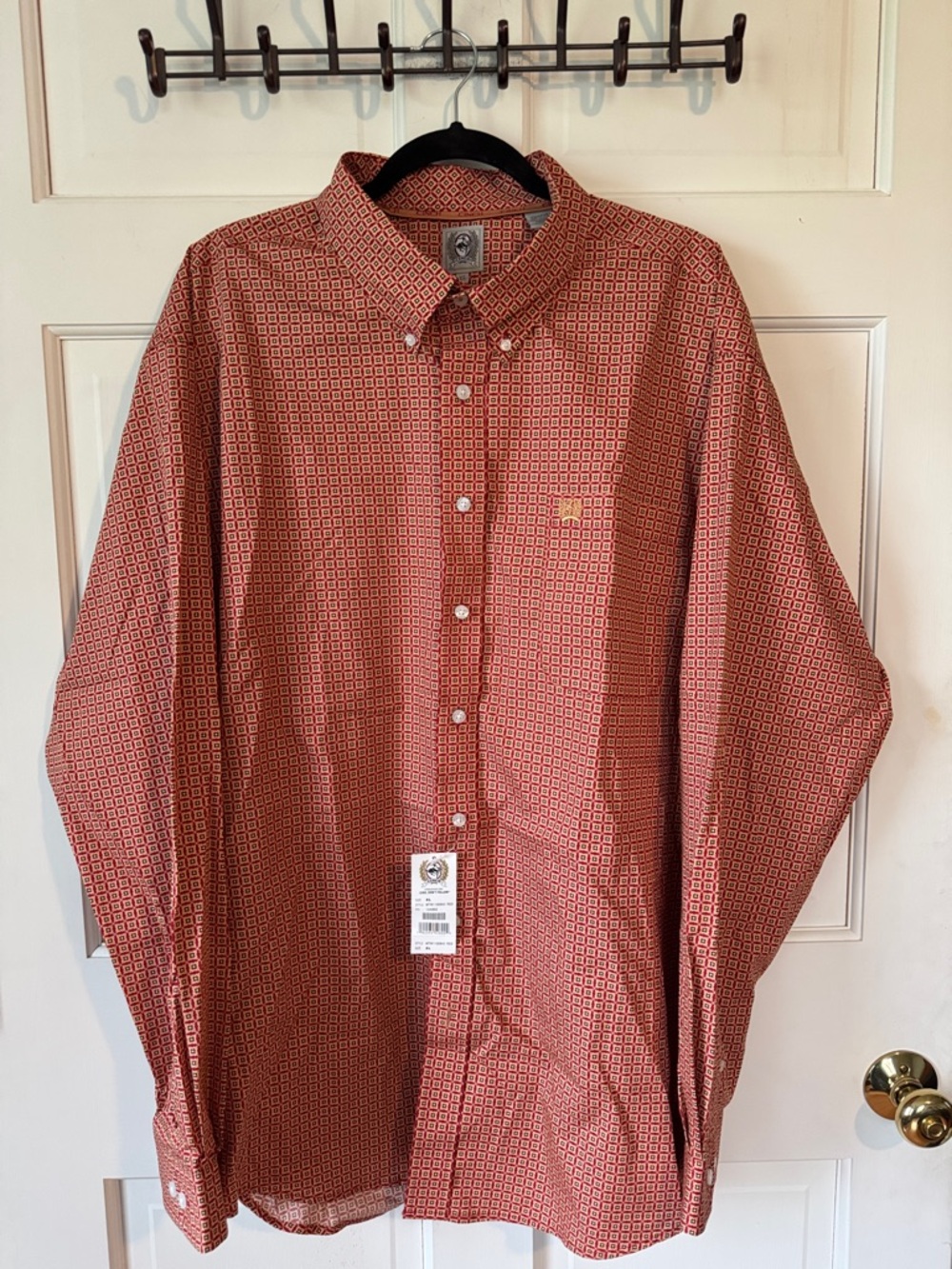 Cinch Men's Red Geo Print Button-Down Shirt With Chest Pocket XL